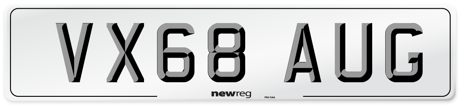 VX68 AUG Number Plate from New Reg